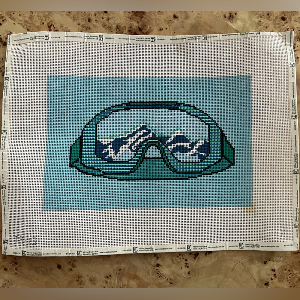 Thorn Alexander "Mountain Sound Ski Goggles" needlepoint canvas
